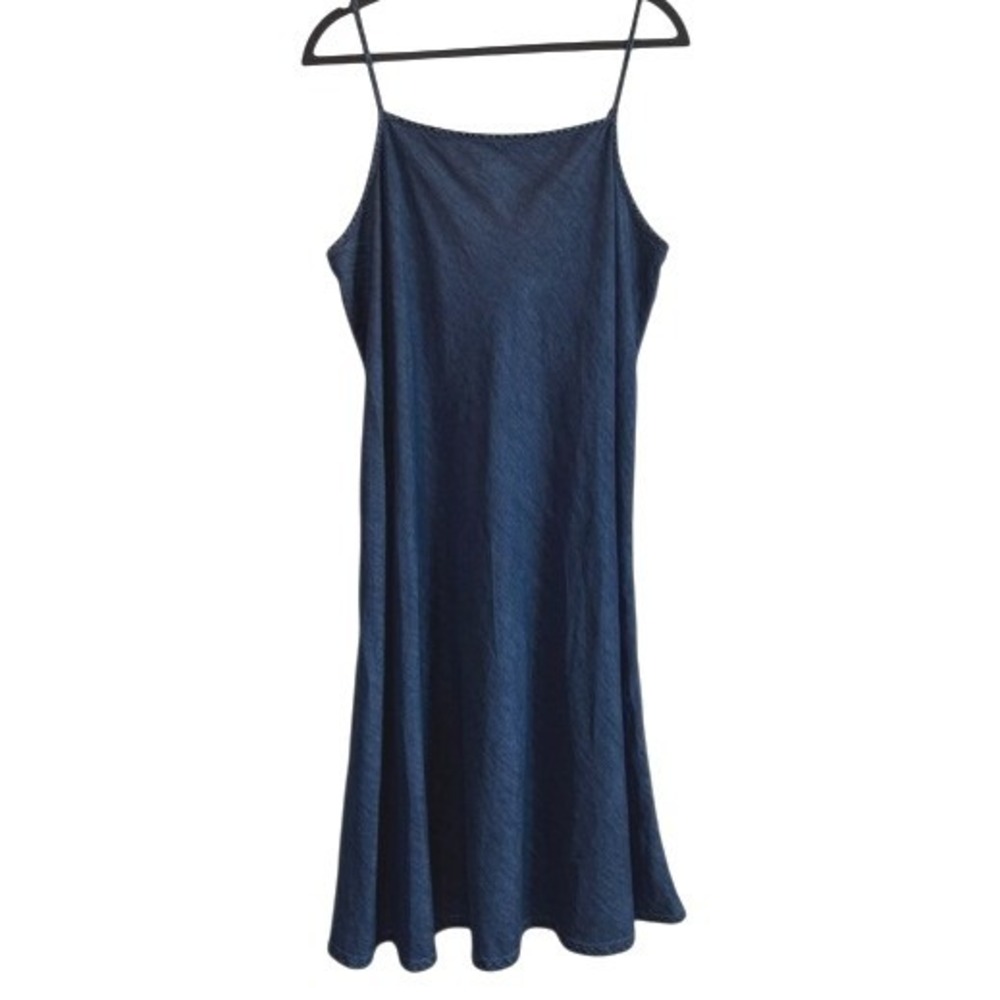 NEW Gap Denim Midi Dress Blue Womens XL Tie Back Adjustable Straps Cotton